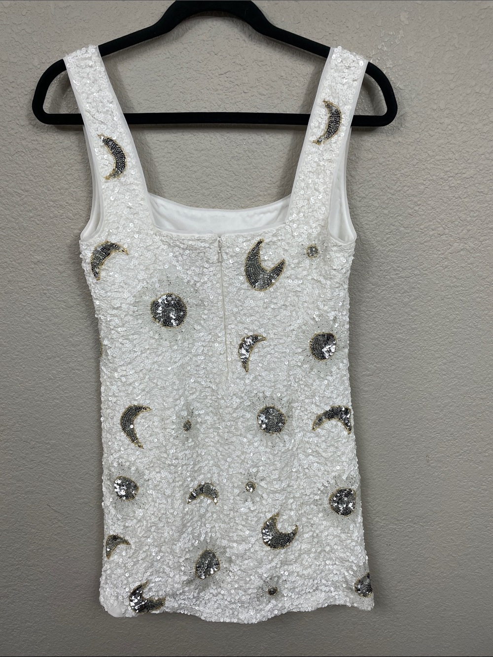 Show Me Your Mumu Lets Go Mini Dress White Celestial Sequin Moon Sun Sz M - Picture 6 of 12